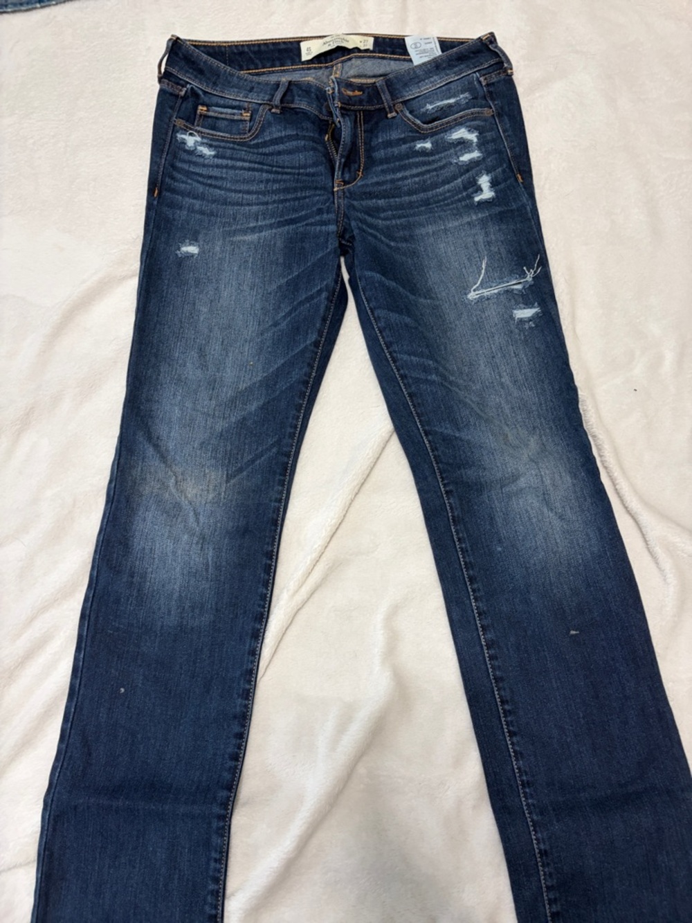 Abercrombie & Fitch Dark Blue Distressed Straight Leg Jeans
